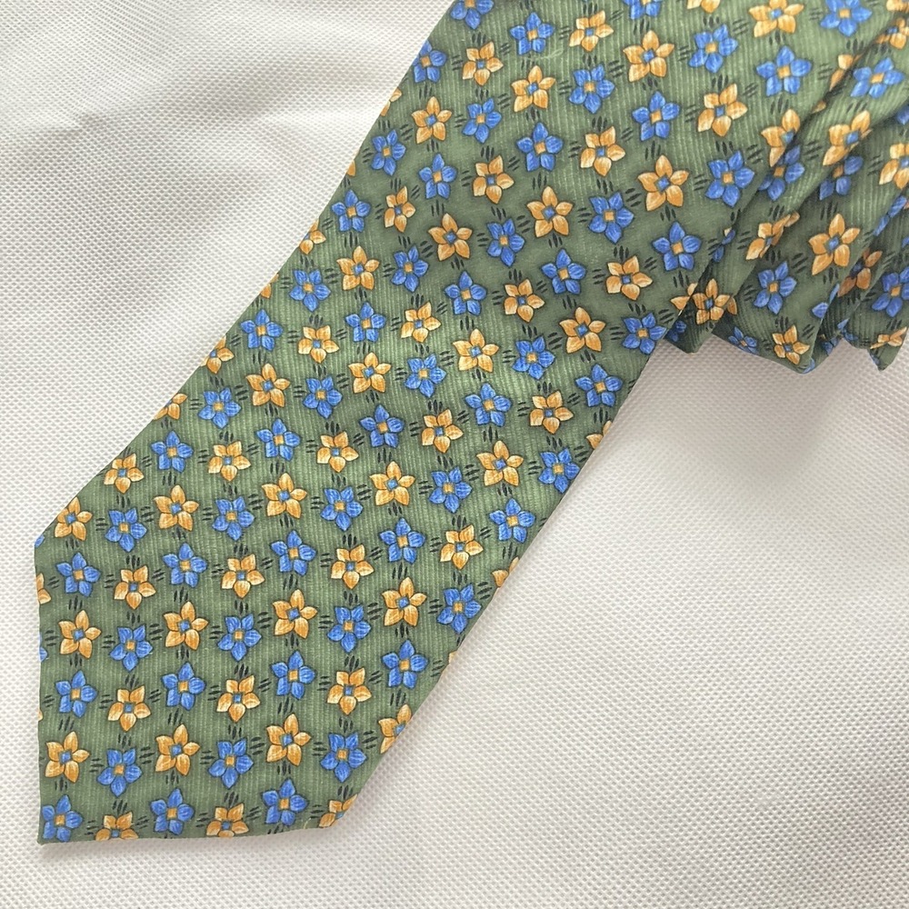 Meeting Street 100% Silk Tie Handmade Mens' Necktie Classic Green Floral